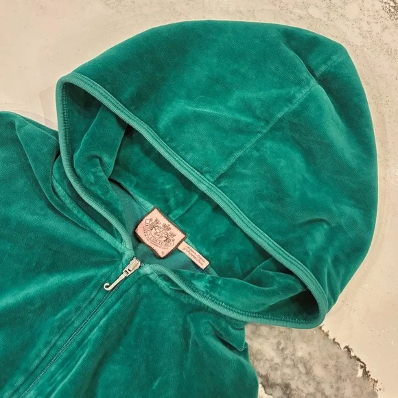Y2K Juicy Couture Vintage Green Velour Full Zip Tracksuit Jacket 💚 American Made - Picture 9 of 16